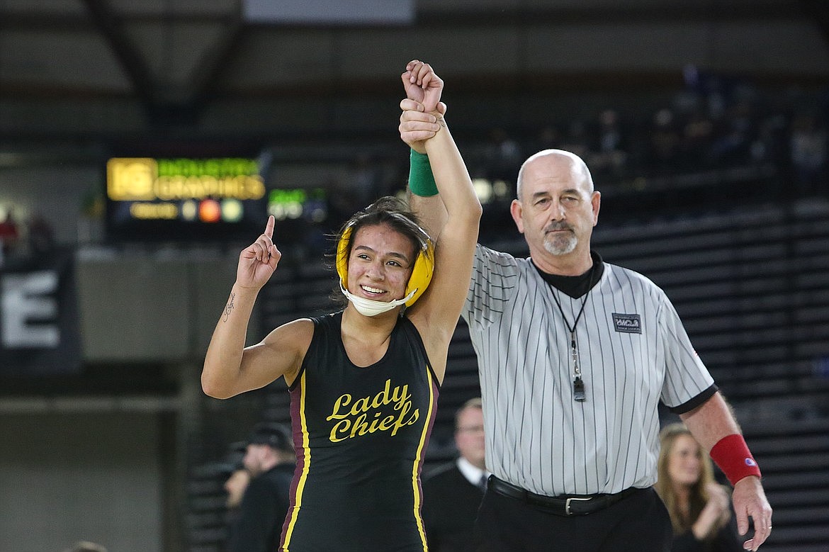 Along with winning her second straight state title at the 2023 Mat Classic, Moses Lake junior Ashley Naranjo, left, was named the Columbia Basin Big 9’s Lower Weight Wrestler of the Year.