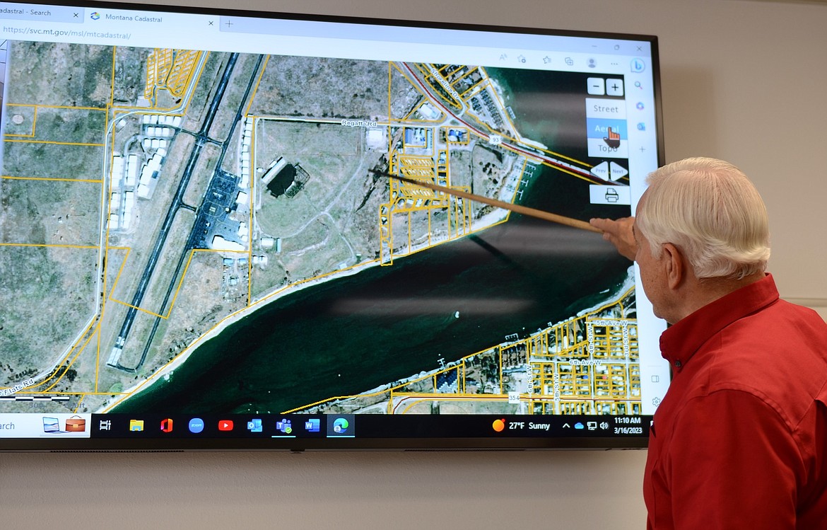 County Commissioner Bill Barron points out the area adjacent to the fairgrounds that will accommodate new ramps and parking for area boaters. (Kristi Niemeyer/Leader)