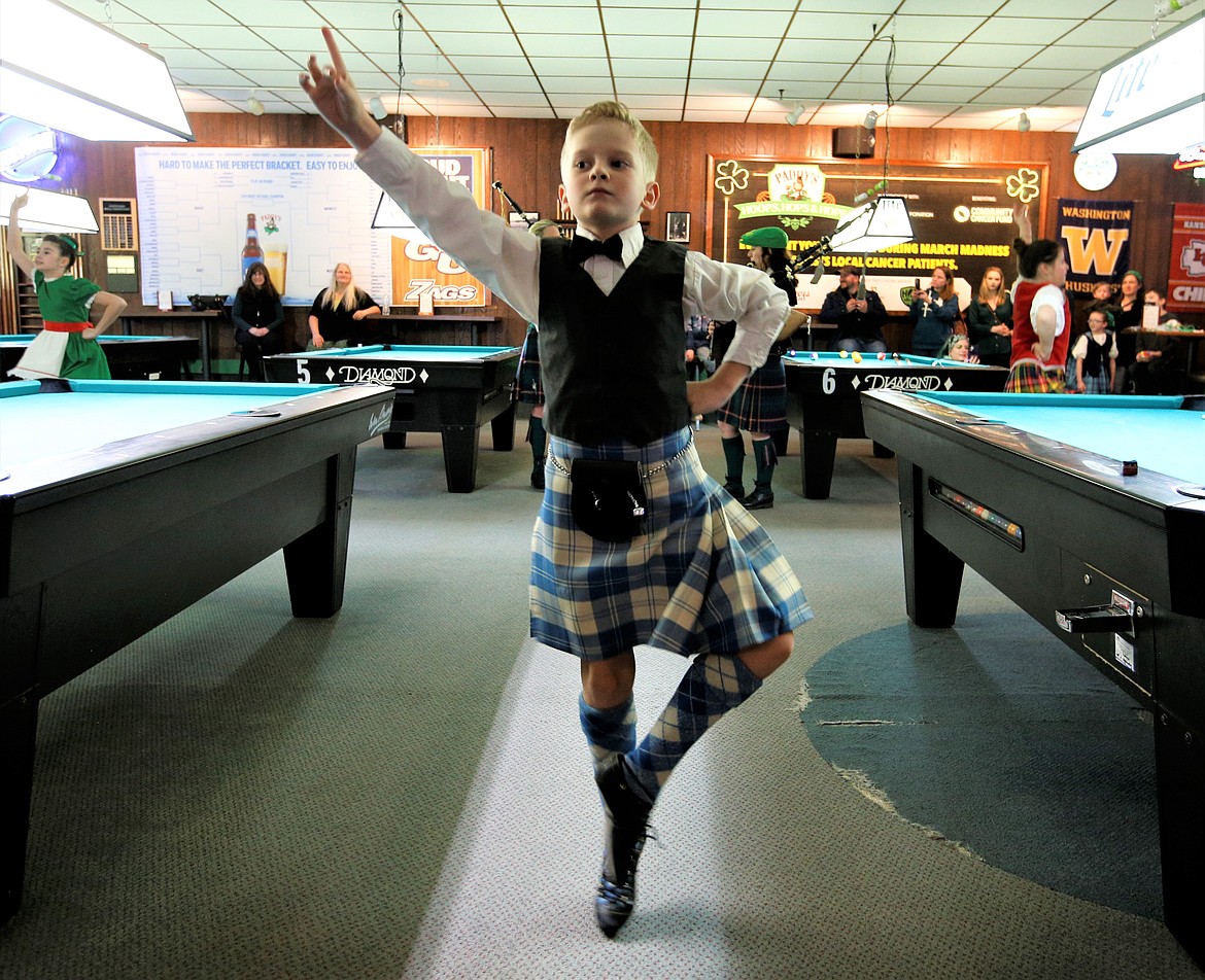 Jace Hawkins displays fine form with Lake City Highland Dance at Paddy's Sports Bar on Friday.