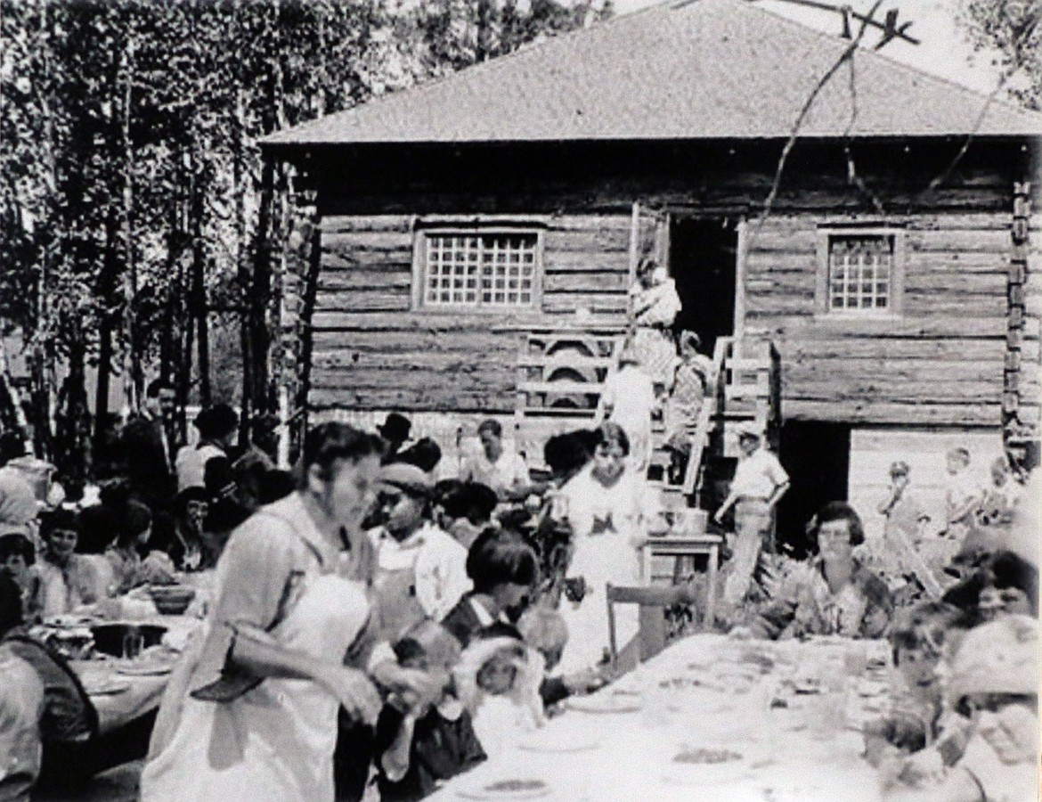 A photo of one of the first community picnics held at the historic Dover church.