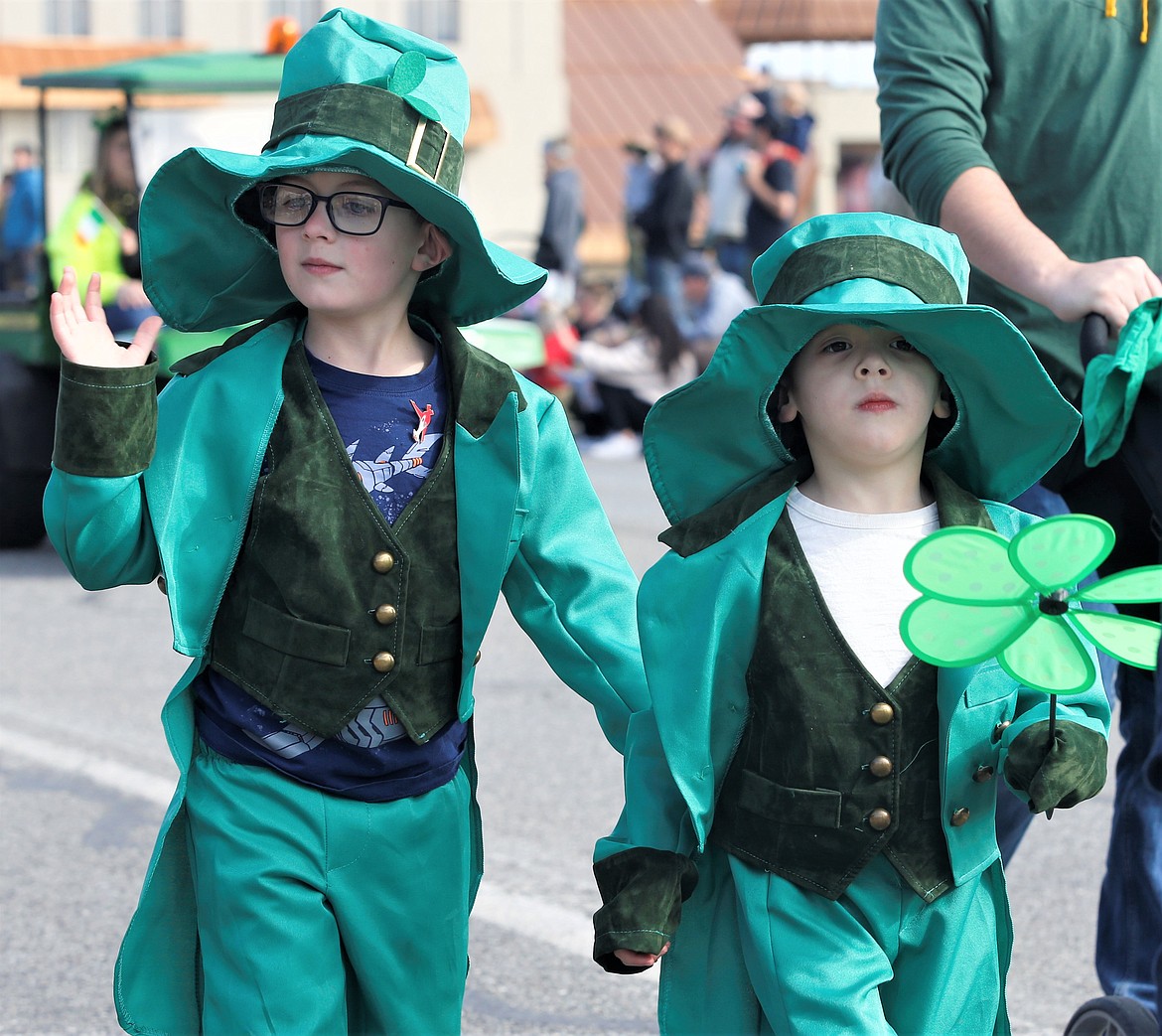 Henry and Finn Terra participate in the St. Patrick's Day Parade.