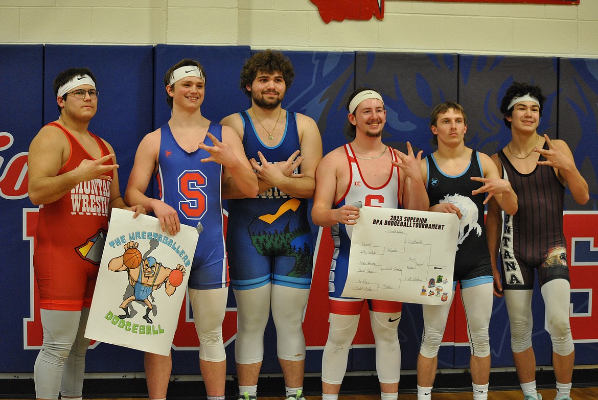 From left, Chandon Vulles, Orion Plakke, Wyatt Haworth, Carter McClees, Decker Milender and Lucas Kovalsky make up the championship Wrestaballer's team. (Mineral Independent/Amy Quinlivan)