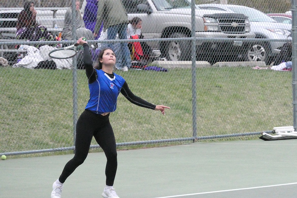 Superior senior Brooke Bibler returns a serve during last season's Western Division tournament in Bigfork. Bibler returns for her senior season on what appears to be a solid Lady Bobcats team for 2023. (Chuck Bandel/MI-VP)