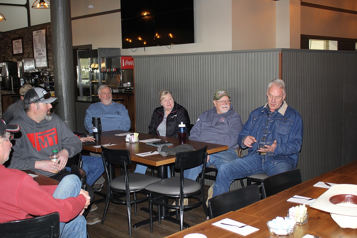 U.S. Rep. Ryan Zinke talks with the Montana Nightriders Snowmobile Club on how he is going to do his best to find the $1.6 Million needed to help them complete the Saltese Trestle project. (Monte Turner/Mineral Independent)