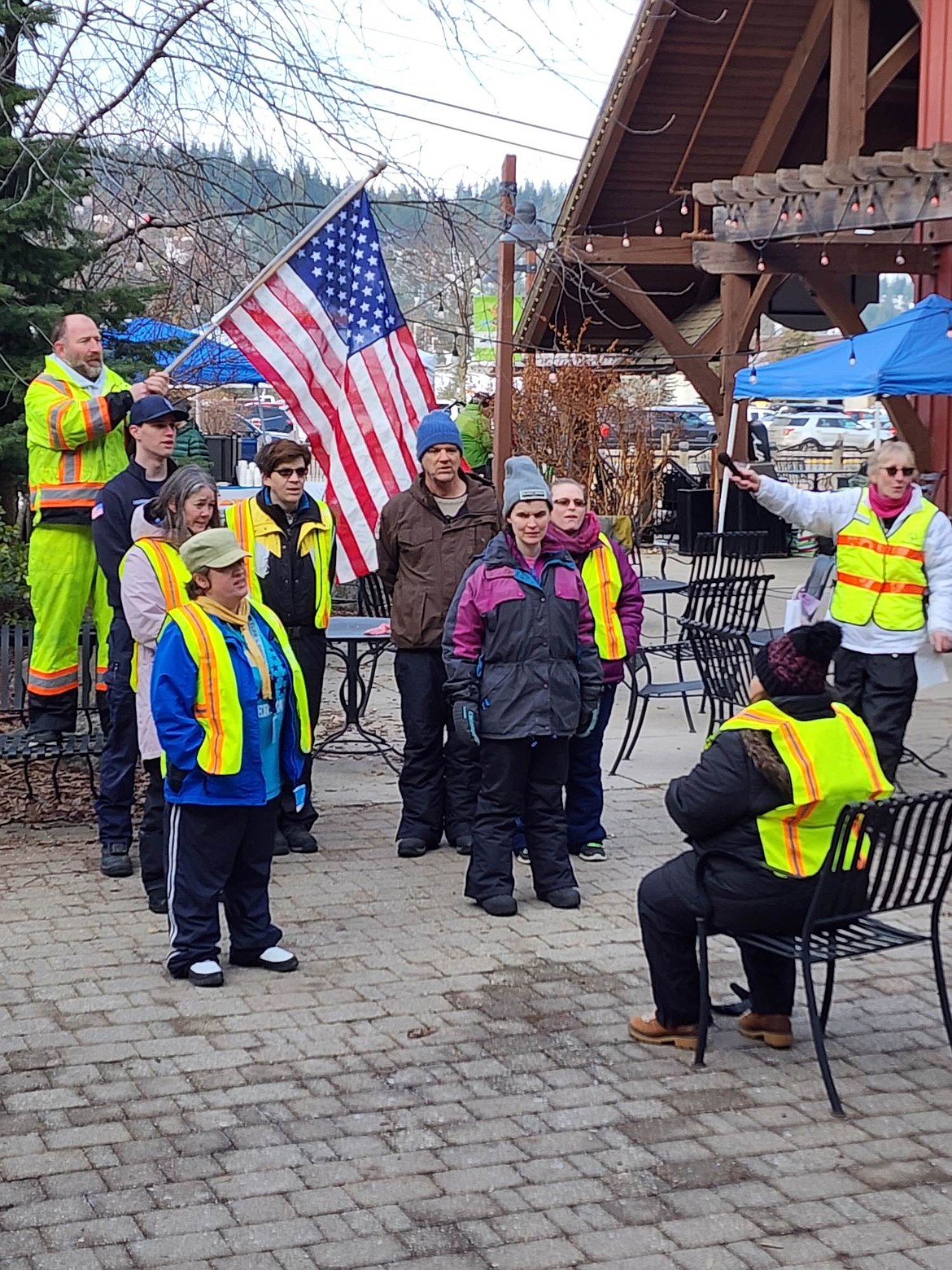The Special Olympic athletes and volunteers gathered to say the Pledge Of Allegiance and sing the National Anthem before heading up the 3.1-mile-long gondola ride to Silver Mountain.