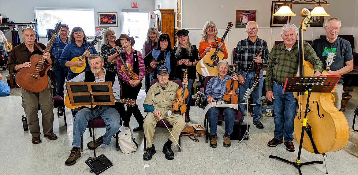 The local chapter of the Idaho Old-Time Fiddlers Association includes an enthusiastic roster of fiddlers, guitarists, banjo players, mandolins, concertinas, ukulele, harmonicas, and a string bass player who gather to play for the crowd of old-time fans who come to listen.