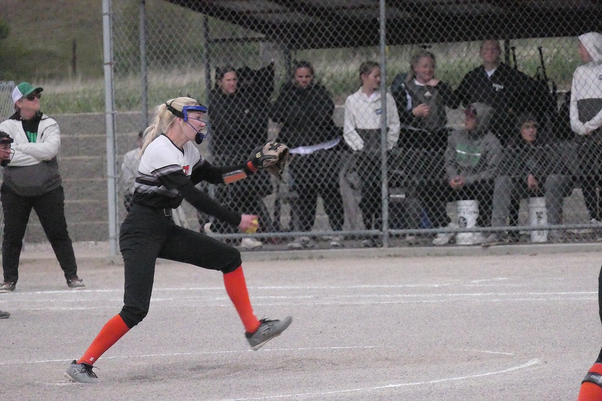 Plains senior Piper Bergstrom winds and throws during Divisional play last year in Plains.  Bergstrom returns along with a talented group of experienced players as the Trotters prepare to open their 2023 season this Saturday at the Polson Invitational tourney. (Chuck Bandel/VP-MI)