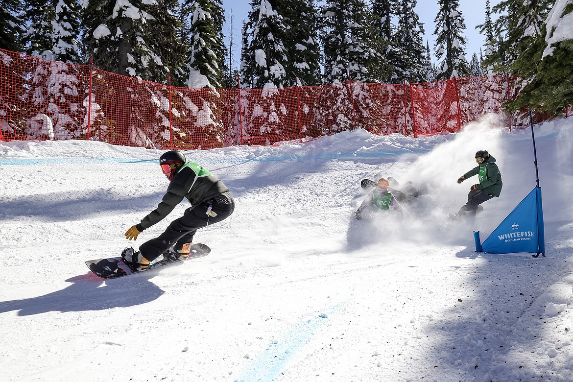 Competitors race in the 24th annual Nate Chute Banked Slalom and Boardercross event at Whitefish Mountain Resort on Sunday, March 19. (JP Edge photo)