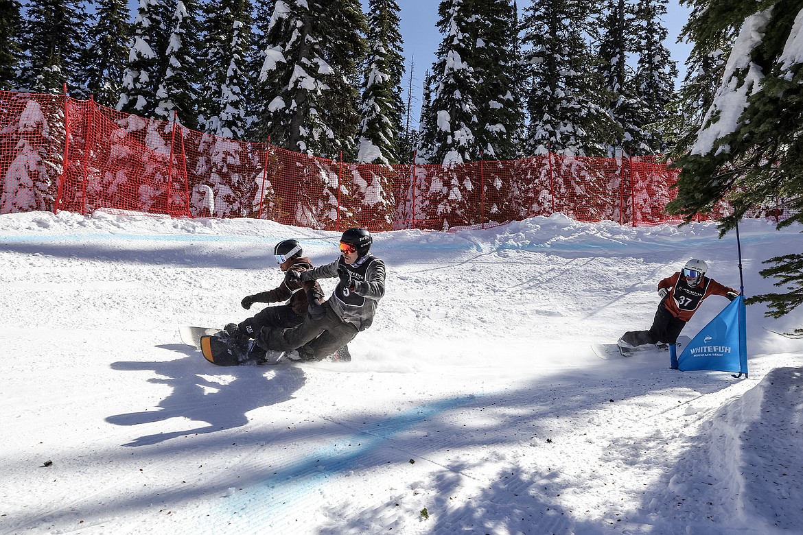 Competitors race in the 24th annual Nate Chute Banked Slalom and Boardercross event at Whitefish Mountain Resort on Sunday, March 19. (JP Edge photo)