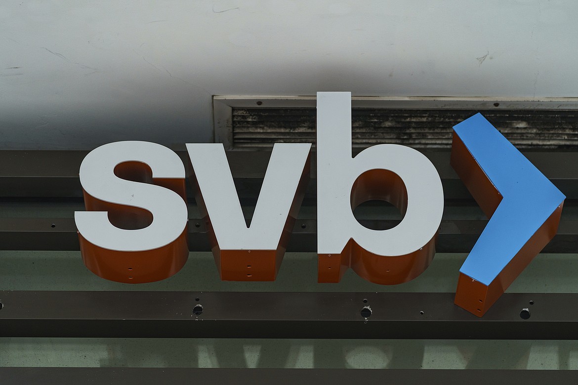 The Silicon Valley Bank logo is seen at an open branch in Pasadena, Calif., on March 13, 2023.