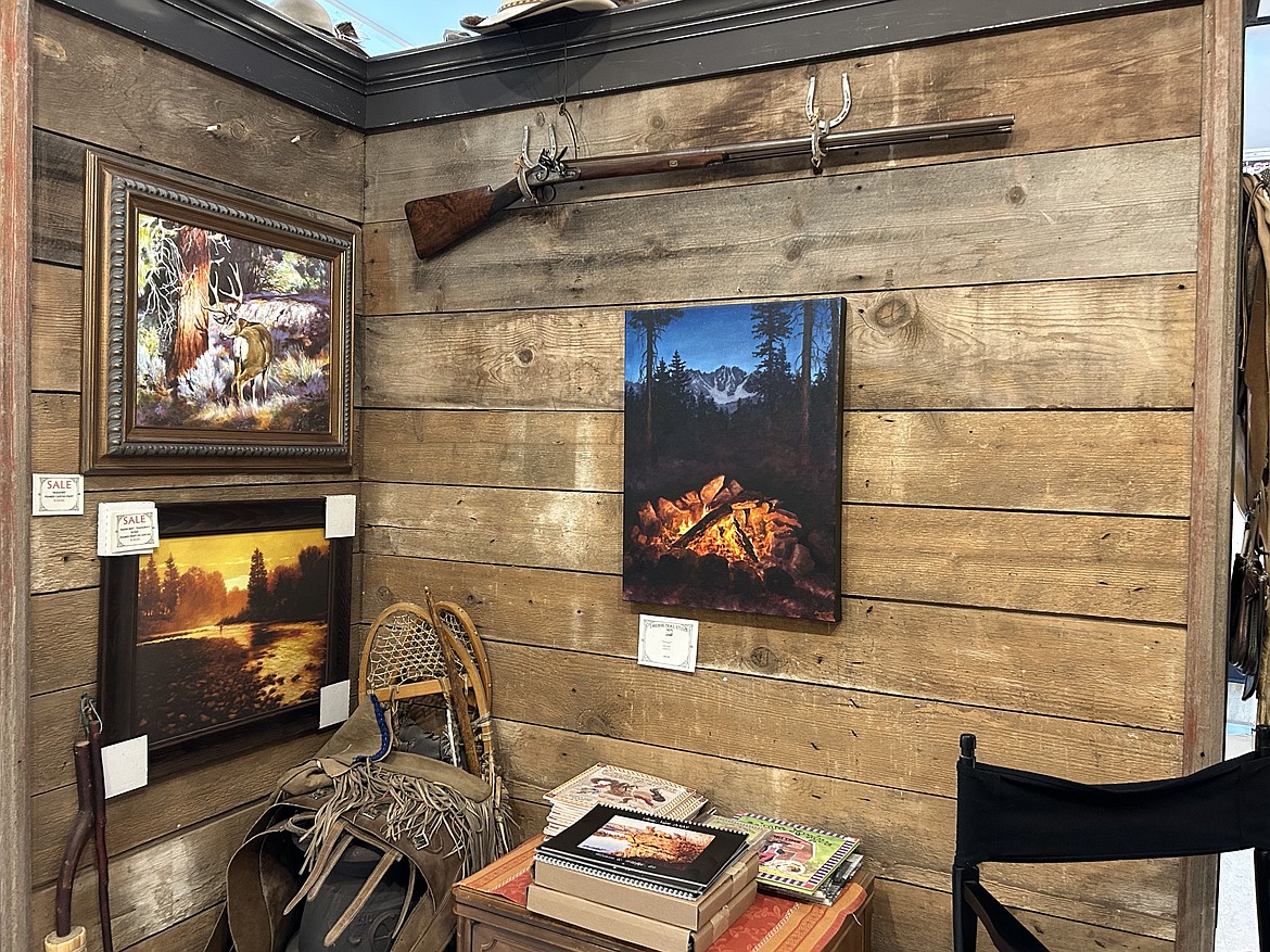 Don Nutt’s collection of different items and art pieces. The works shown are “Orion,” right, “Shadows,” top left, and “Rising Mist-Teanaway River,” bottom left. Also seen is an original flintlock London gun builder from 1809. Another hobby of his besides painting is building and restoring old flintlock guns said artist and gallery owner Don Nutt.