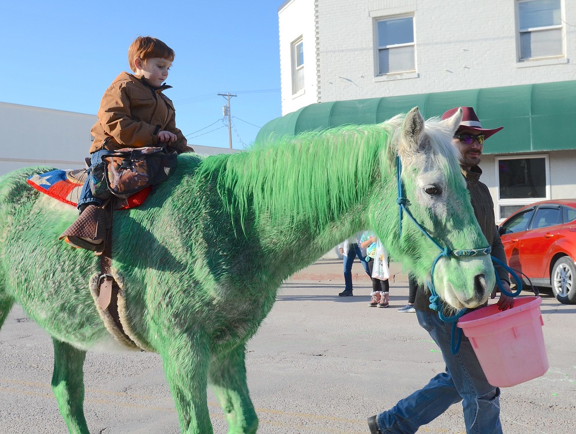 The Templer family's green horse took the award for Best Irish Animal at Ronan's St. Patrick's Day Parade. (Kristi Niemeyer/Lake County Leader)