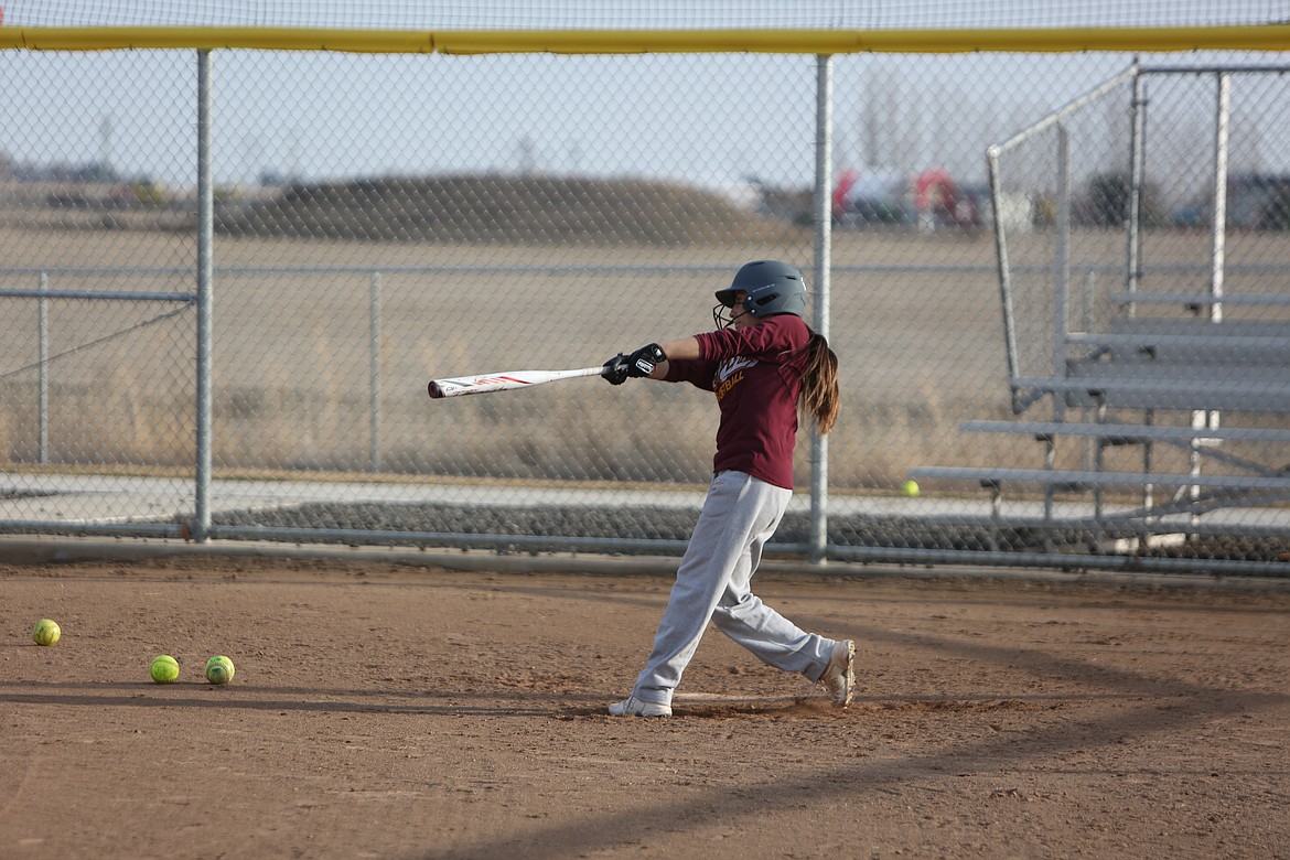 Moses Lake senior Jadelyn Balderas swings at a pitch. Balderas is one of many Mavericks who also played slowpitch softball in the fall.