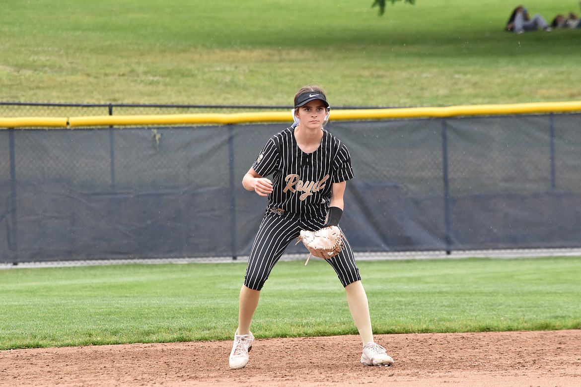 Royal junior Raegan Wardenaar sits in her shortstop position during the Knights’ state tournament game against Castle Rock last season.