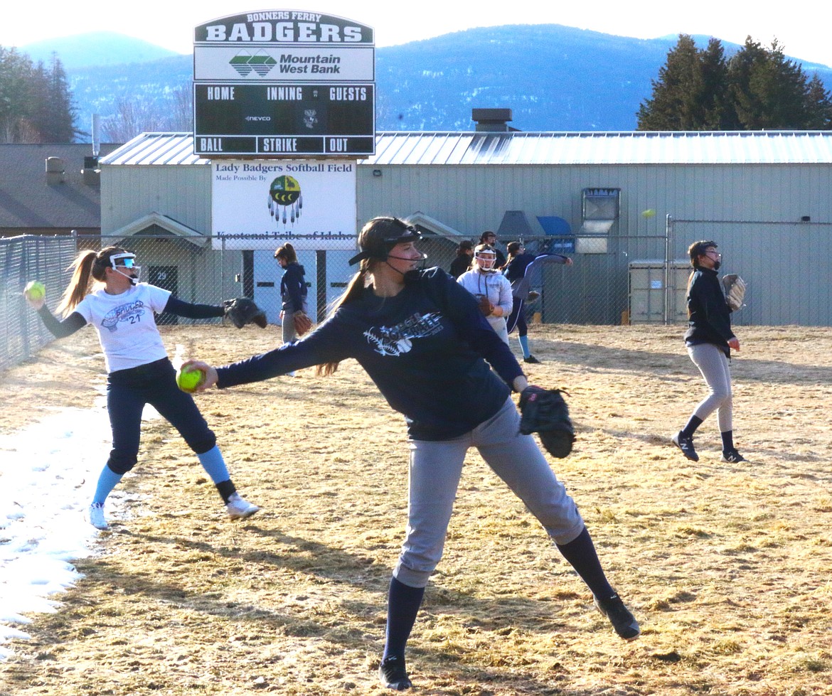 Badger softball warms ups. (front) Kaylee Sumpter.