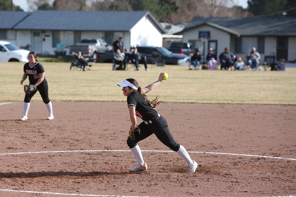 Othello junior Amarie Guzman winds up to pitch against Shadle Park on Tuesday.