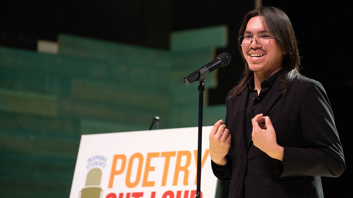 Polson student Wica-ta-wi Brown delivers his winning recitation at the Montana Poetry Out Loud contest in Helena. (Katie Knight photo)