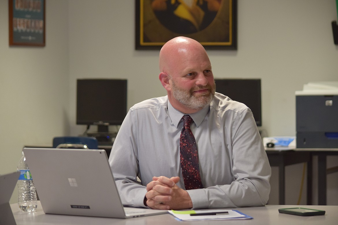 Warden School District Superintendent Scott West at Thursday’s regular meeting of the Warden School Board.