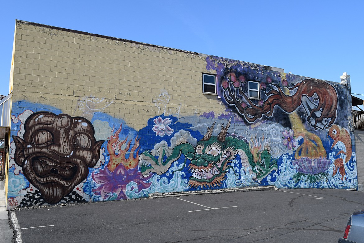 The unfinished mural on the side of The Hive at 116 W. Broadway Ave.