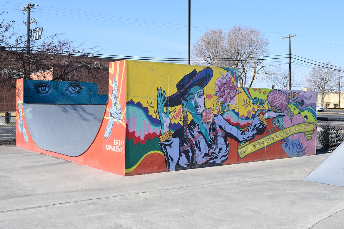 Some of the distinctive work of Erika Kovalenko on display in the Moses Lake city skatepark.