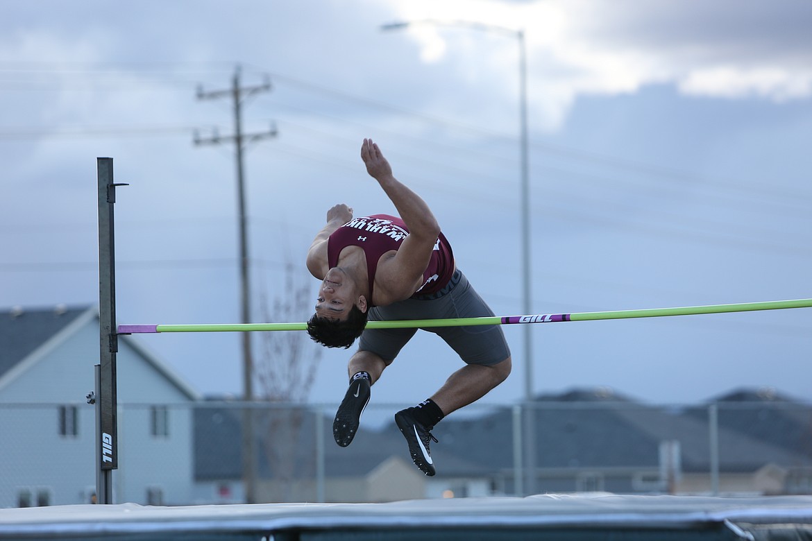 Wahluke senior Anthony Zebrano bends his way over the high jump at the Best of the Baisn meet at Quincy High School last week.