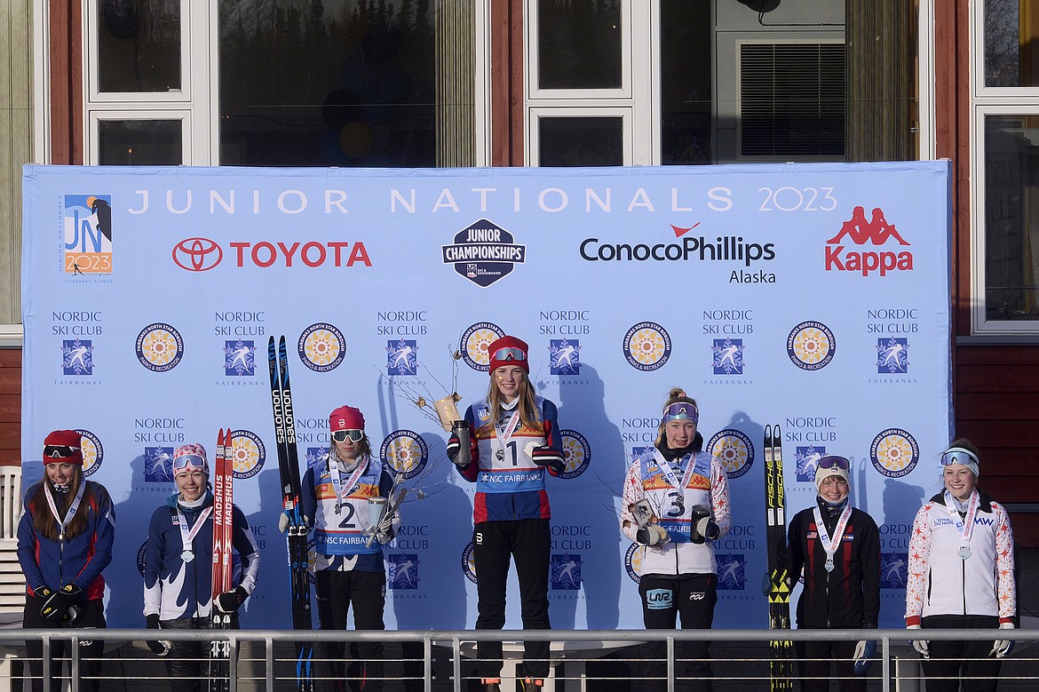 WHS junior and Glacier Nordic Club athlete Maeve Ingelfinger takes first in the 2023 Junior Nationals Skate Sprint in Fairbanks, Alaska Tuesday, March 14. (Photo courtesy of Eric Engman)