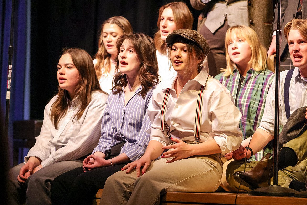 Sarah Balla, Kate Keith, Zoey Byrd and  Camryn Brewer sing in the Night at the Movies performance last week at Columbia Falls High School. (JP Edge photo)