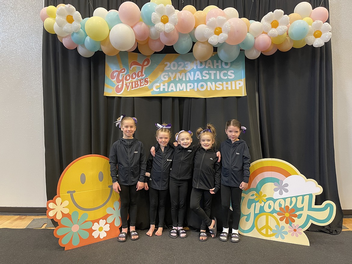 Courtesy photo
Avant Coeur Gymnastics Level 2s and 3s at the Idaho state championships in Pocatello. From left are Lizzy Gonzales, Brinley Enns, Shea McGinnis, Olivia Evenson and Isla Moore.