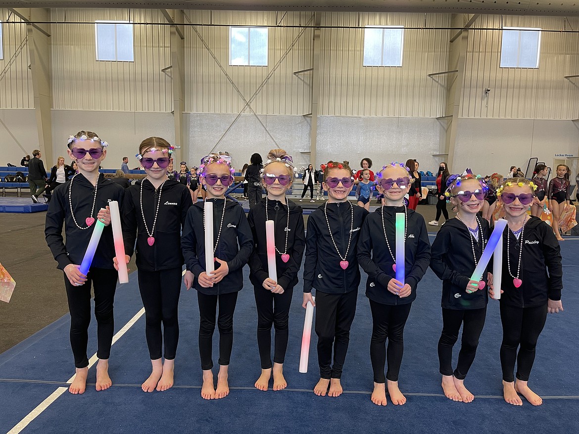 Courtesy photo
Avant Coeur Gymnastics Level 3 Juniors at the Idaho state championships in Pocatello. From left are Ruby Brucick, Lennox McClennen, Cj Destephano, Eve Seaman, Avonlea Cotton, Abigail Dellara, Lacey Bitnoff and Paisley Moore.