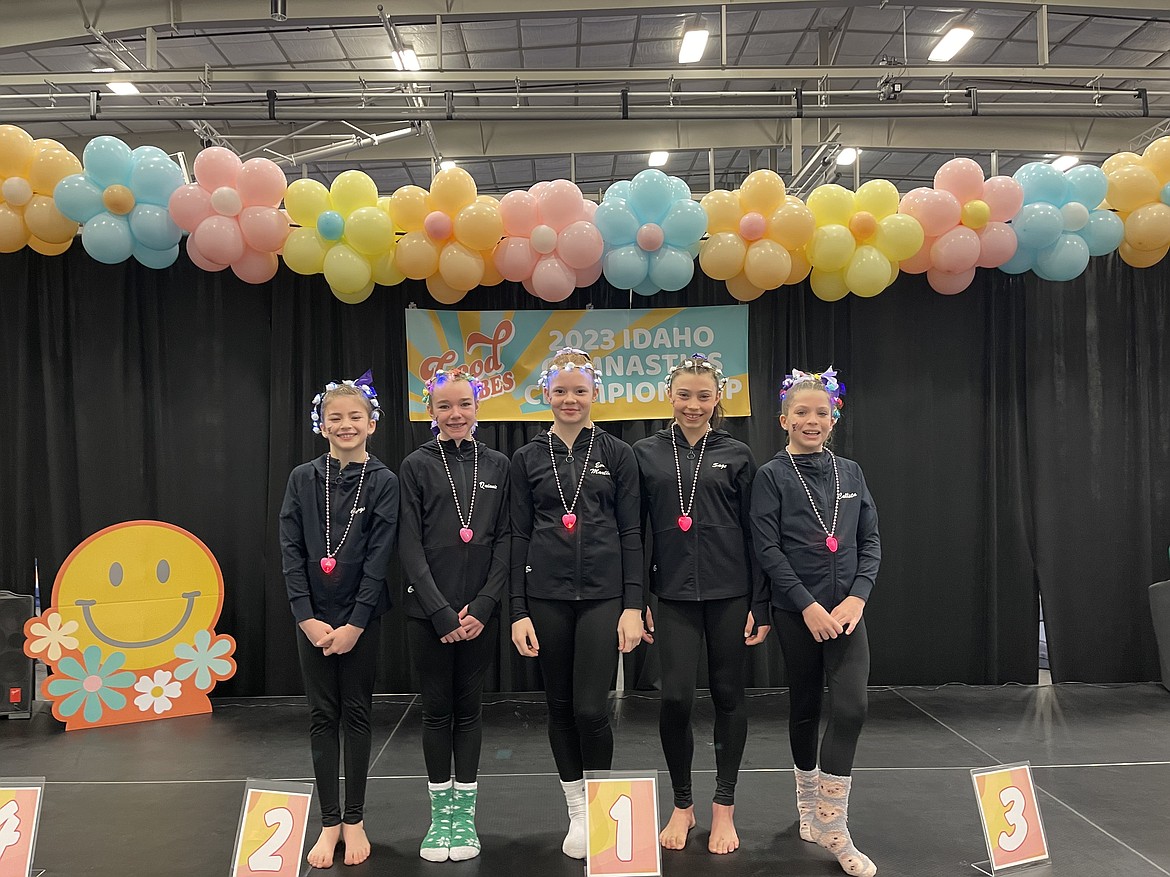 Courtesy photo
Avant Coeur Gymnastics Level 7s at the Idaho state championships in Pocatello. From left are Georgia Carr, Quinn Howard, Eva Martin, Sage Kermelis and Callista Petticolas.