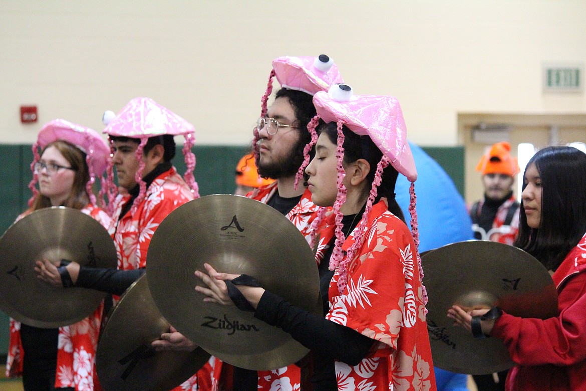Cymbalists keep the beat for the Othello High School drumline.