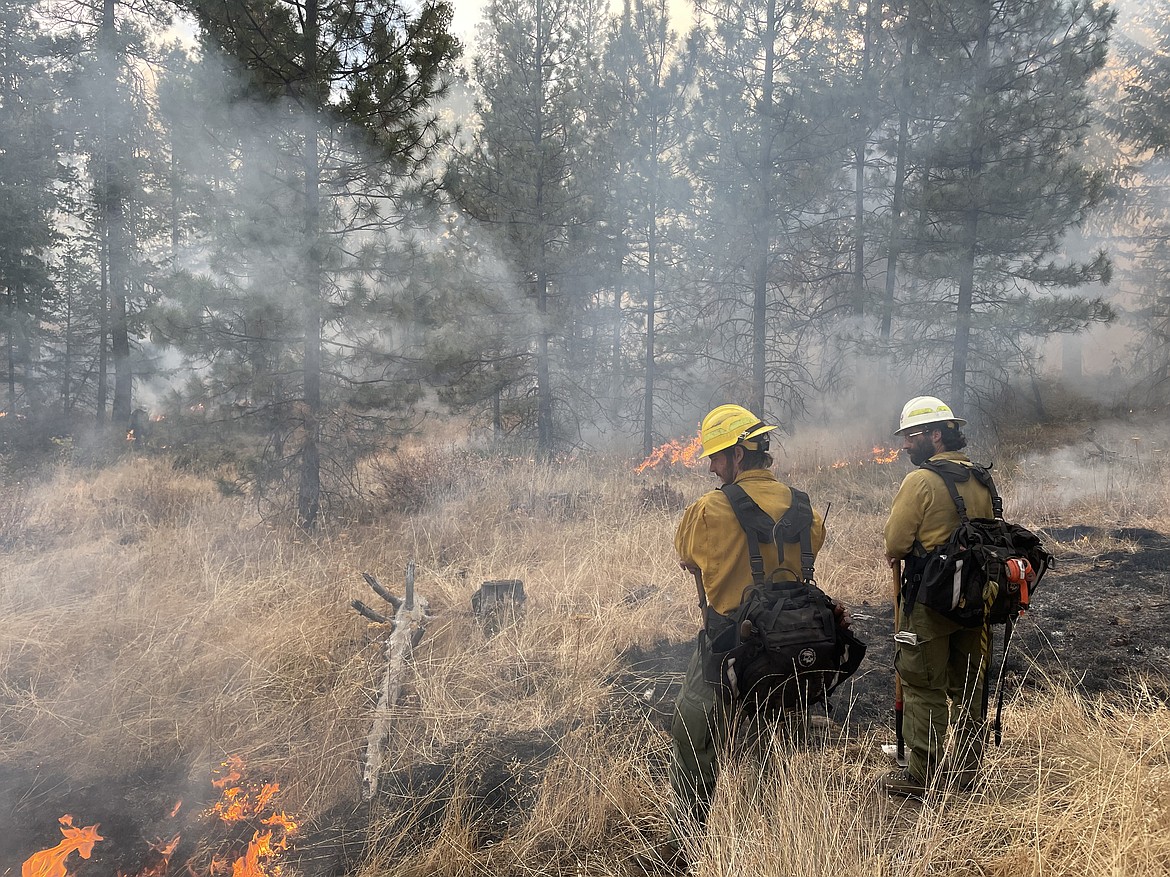 Department of Natural Resources personnel keep watch on a prescribed burn at Cougar Canyon, in western Whitman County, in October. The department is planning more prescribed burns this spring, in Klickitat, Okanogan, Spokane and Kittitas counties.