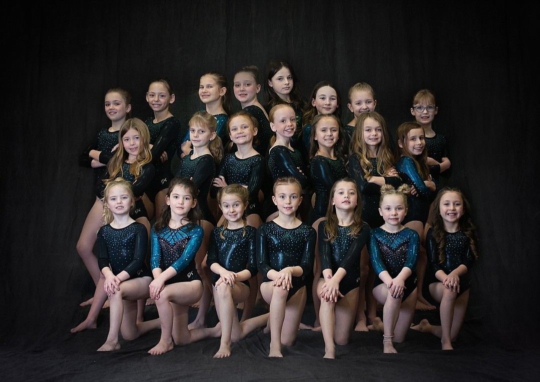 Courtesy photo
Technique Gymnastics recently hosted its seventh annual Snowglobe competition in Post Falls. In the front row from left are Addyson Swanson, Apollonia Bell, Alli Moron, Camille Kingsley, Venice Crawford, Avery Dougherty and Hadley Black Eagle-Seres; middle row from left, Olive Buttars, Charlotte Wilson, Keara Doyle, Rylin Carver, Rowyn Black Eagle-Seres, Kennedy Zimmerman and Adalynn Guyette; and back row from left, Ragon McCrackon, Clara Stoffer, Sage Moyer, Emberly McRae, Khloe Perkl, Lauren Happeny, Kylie Anderson and Aurora Cook.