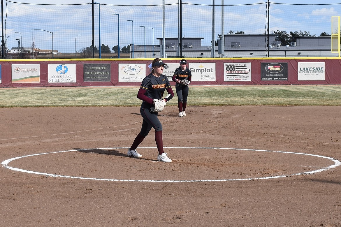 Moses Lake junior Morgan Ross prepares to pitch during a Moses Lake home game earlier this season. In 22 innings pitched, Ross has struck out 23 batters.