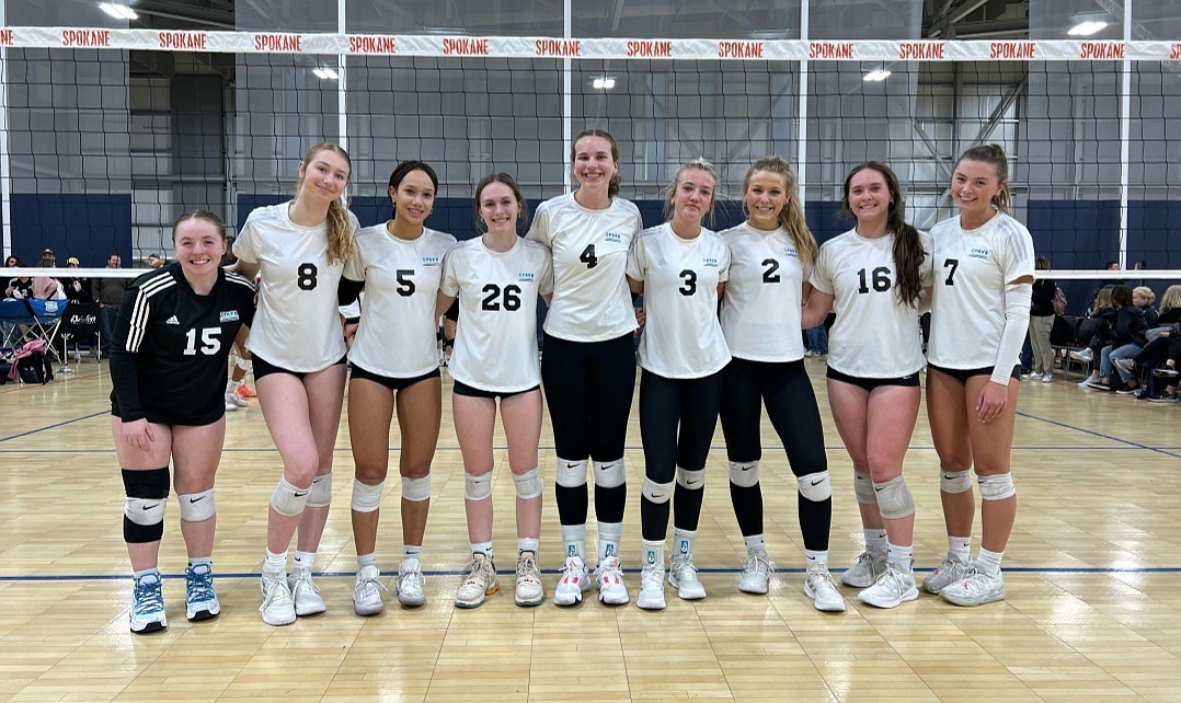 Courtesy photo
On March 27 at The Podium in Spokane, CPA 16 Drew won the Pacific Northwest Qualifier 16USA Silver bracket. From left are Lexi Norisada, Mackenzie Ray, Olivia Ohman, Lizzy Hardy, Brooke Berglund, Jane Holley, Savannah Gustaveson, Emma Sandberg and and Romy Tyler. Not pictured are Sydney Wysocki, Gabi Reich and coaches Drew Pascua and Chad Coupland.