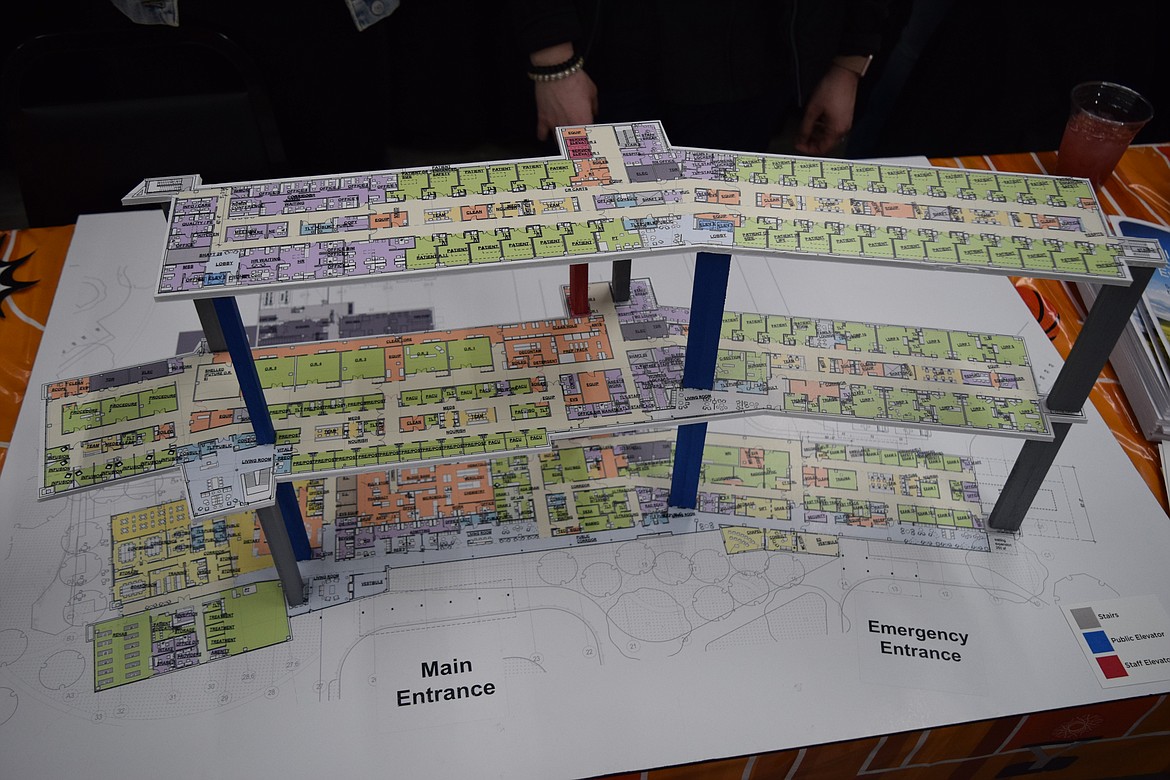 A model of the proposed new Samaritan Hospital on display at a recent community meeting. Hospital board members voted to submit a revised budget for the project to the U.S. Department of Agriculture, which has approved funding for a portion of the project.