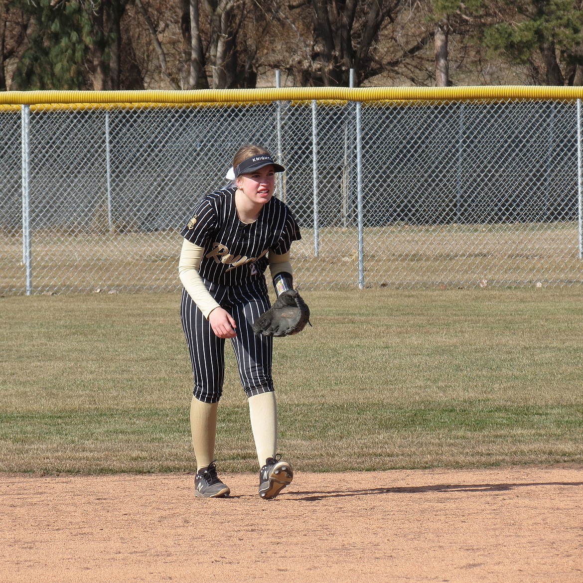 Royal senior Addi Lawrence stands near second base. Lawrence has batted in 11 runs this season.