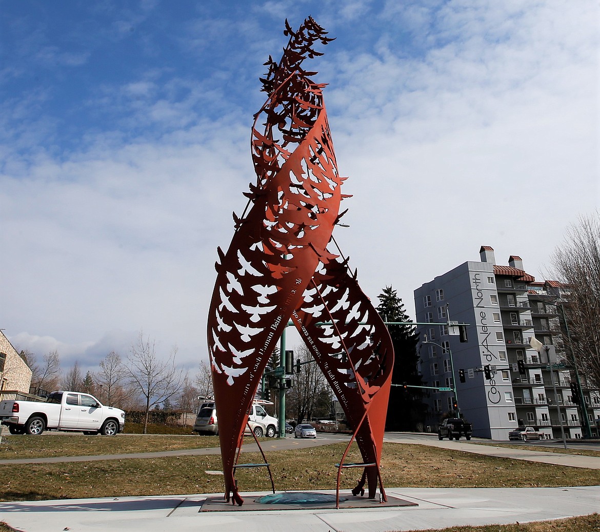 The "Monument to Peace and Unity" stands tall in Coeur d'Alene.