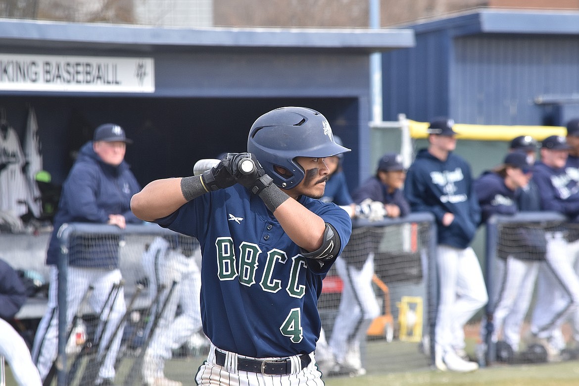 Big Bend second baseman Kalia Agustin, a member of the current Vikings basball team, prepares to swing in the Viking’s March 18, 2022 game against Edmonds College