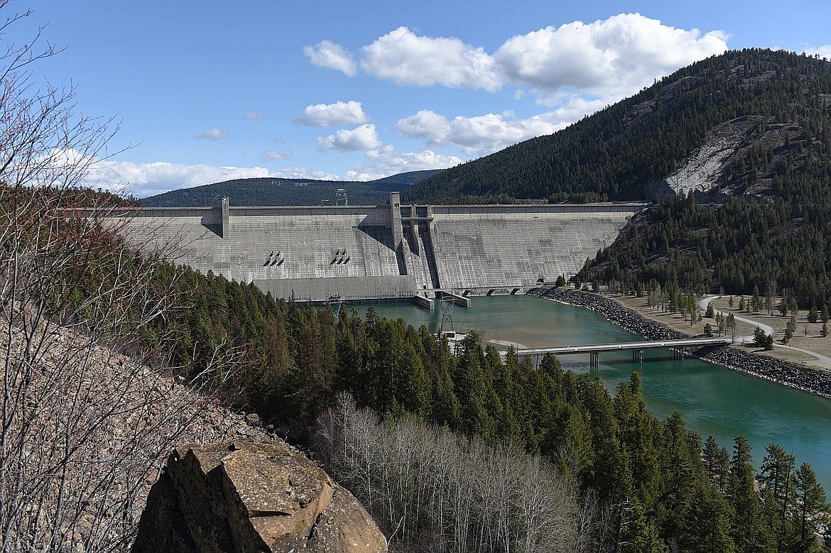 The Libby Dam on Lake Koocanusa and the Kootenai River, 17 miles upstream from the town of Libby on Wednesday, April 18. (Casey Kreider/Daily Inter Lake)