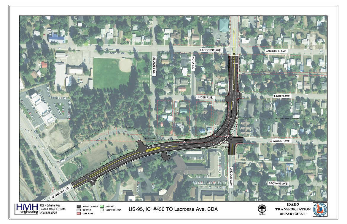 This engineering design shows changes coming to the intersection along U.S. 95 where Lincoln Way and Walnut Avenue intersect. Construction is set to begin Wednesday on the project, which will affect traffic and is estimated to take four months to complete.