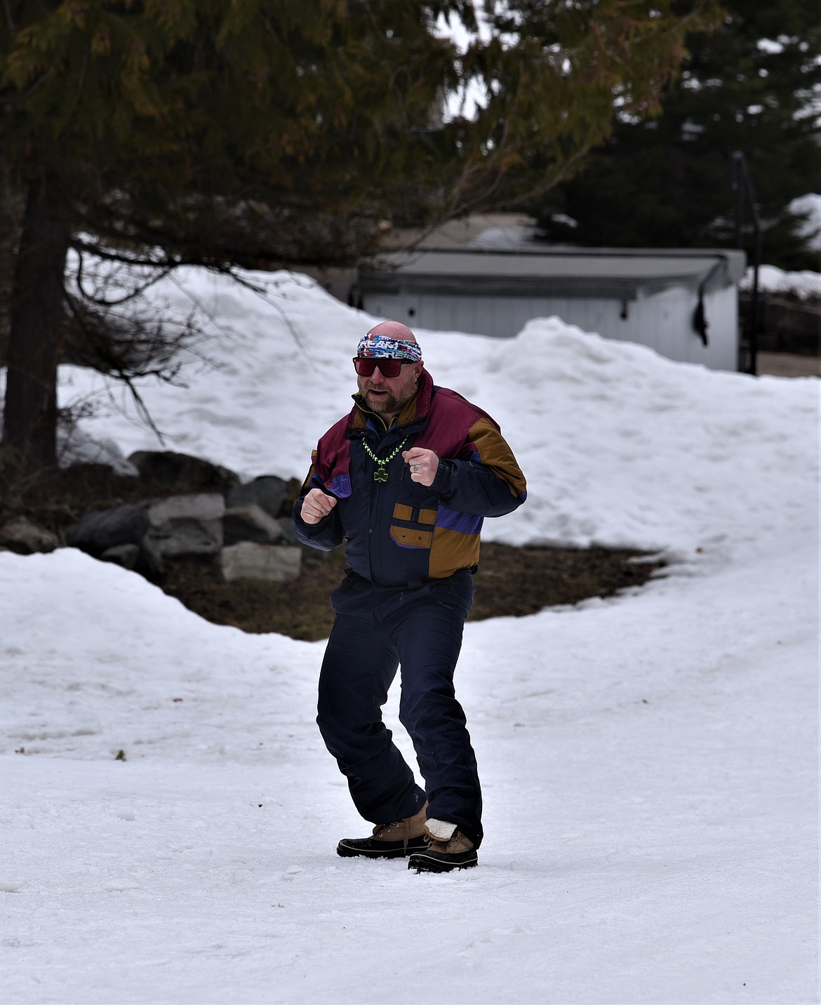 A colorful Shred-a-Thon participant pauses to boogie before joining the party Saturday on the Big Mountain. (Julie Engler/Whitefish Pilot)