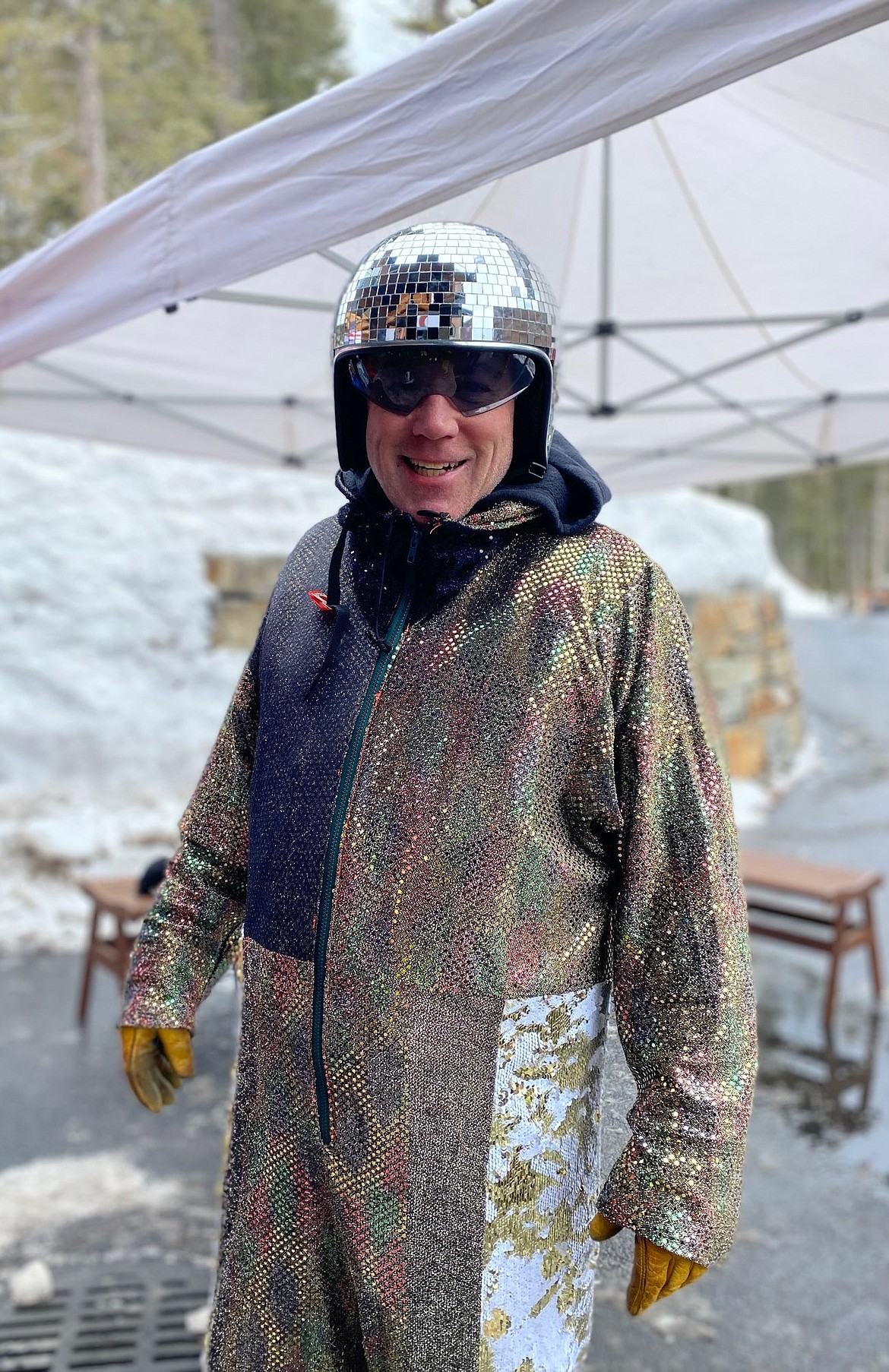 Steve Shea brightens up the Shred-a-Thon celebration on Saturday with his shiny outfit and friendly smile. (Photo provided)