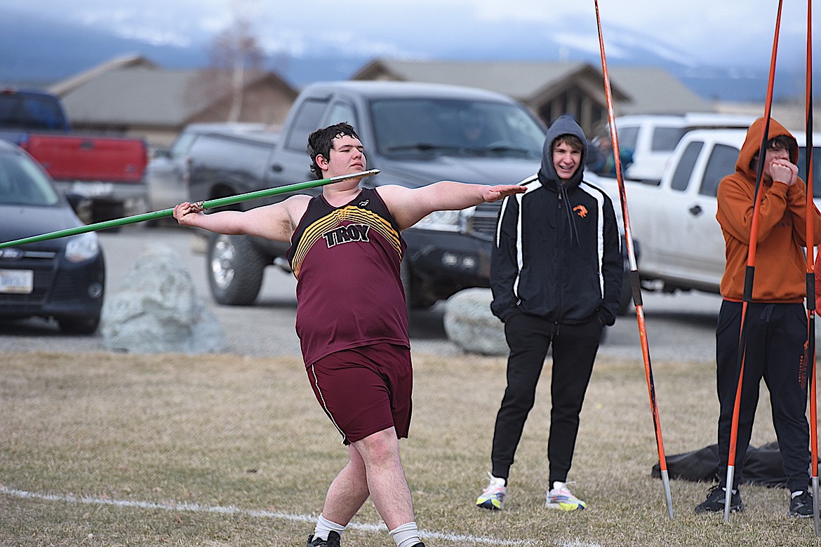 Troy thrower Richard Harris placed 16th at the Eureka Invitational on Saturday, April 1, 2023. (Scott Shindledecker/The Western News)
