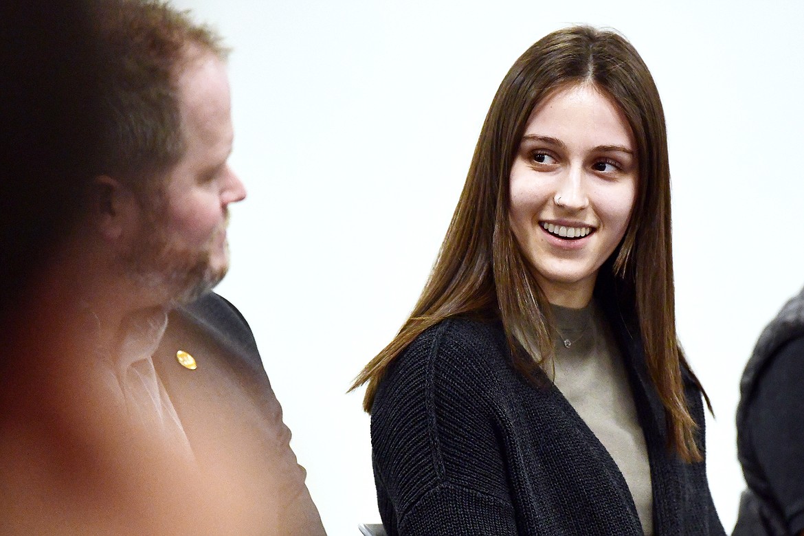 Flathead High School student Cyan Mooney speaks during a roundtable discussion regarding the importance of expanding individualized, work-based learning opportunities in Montana schools at Flathead High School on Wednesday, April 5. (Casey Kreider/Daily Inter Lake)