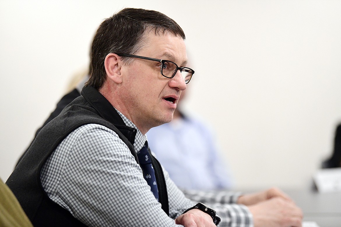 Kalispell Public Schools Superintendent Micah Hill speaks during a roundtable discussion regarding the importance of expanding individualized, work-based learning opportunities in Montana schools at Flathead High School on Wednesday, April 5. (Casey Kreider/Daily Inter Lake)