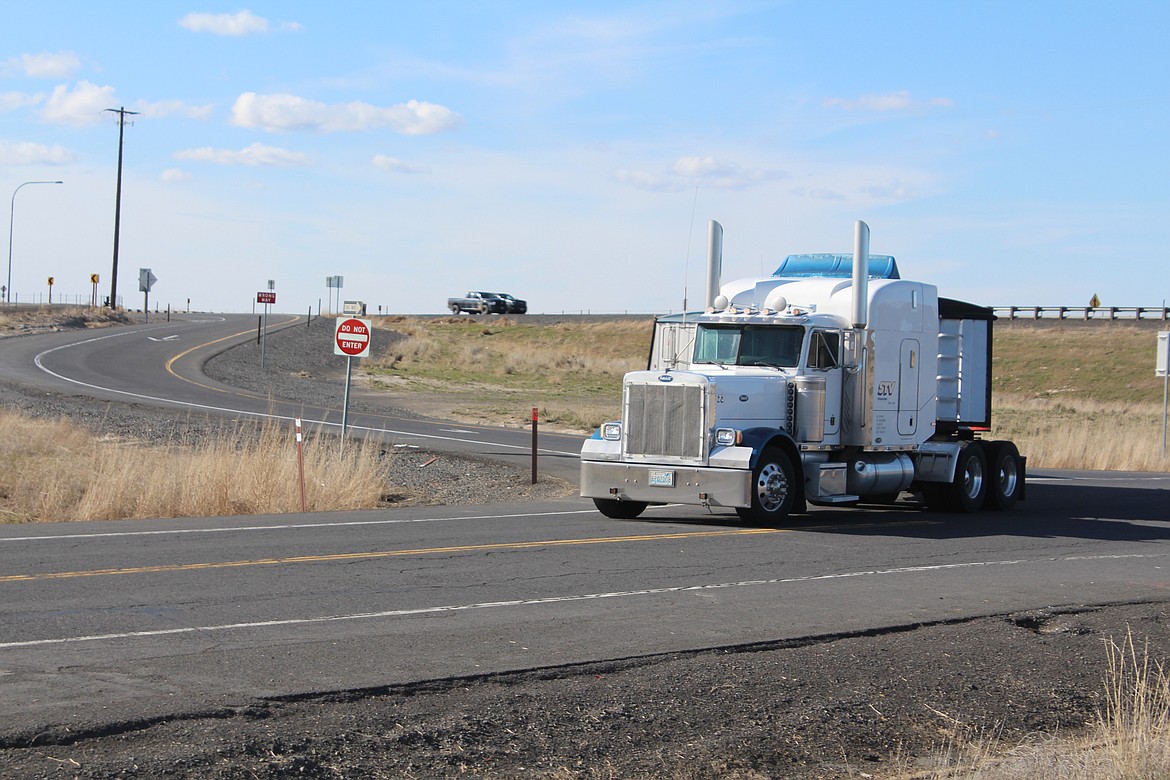 A truck turns off the eastbound off-ramp at Road O, one of the Interstate 90 interchanges that will be repaved this spring, beginning in April.