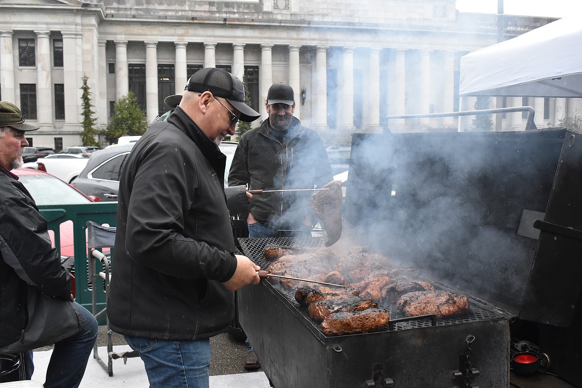 The Washington Cattlemen's Association grilled tri-tip steak for sandwiches to be served at Beef Day at the Capitol on Thursday.