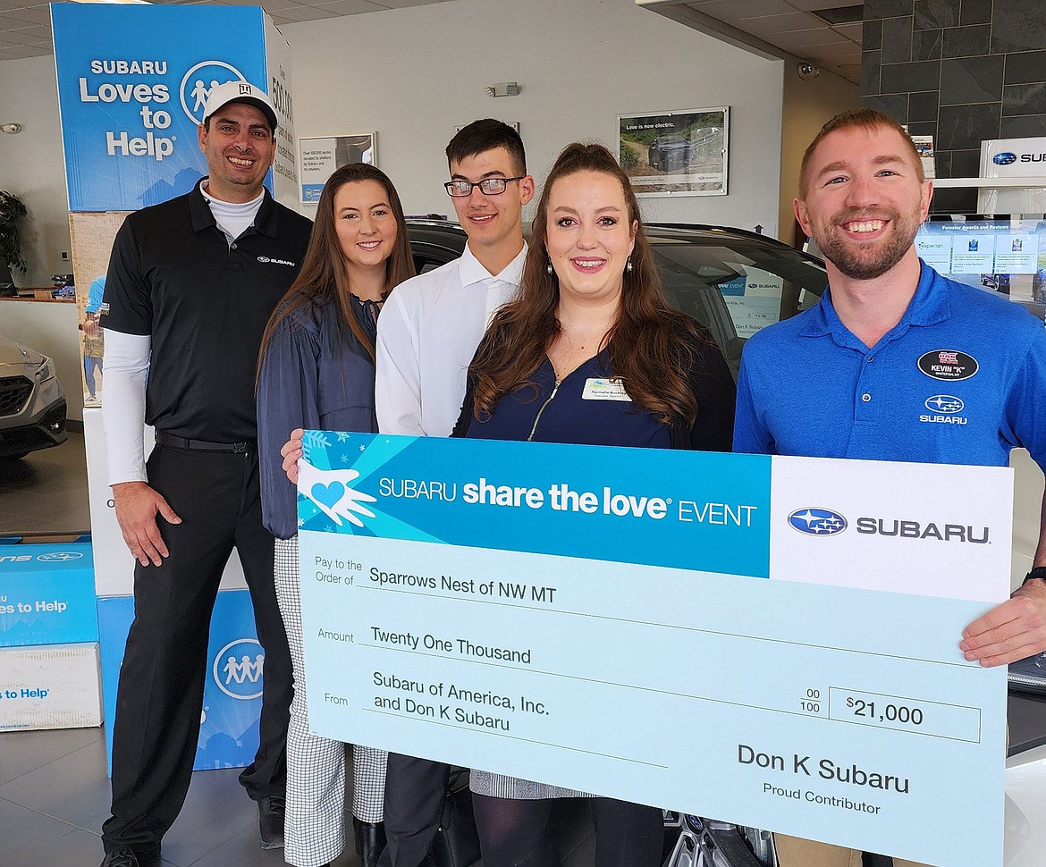 Sparrow's Nest of NWMT receives Subaru Share the Love donation at Don K Subaru. (Photo courtesy Don K Subaru)