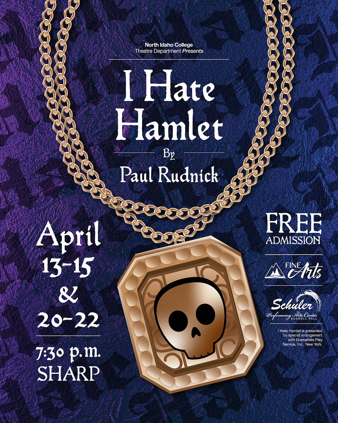 The North Idaho College Theatre Department will perform “I Hate Hamlet” at 7:30 p.m. April 13-15 and 20-22 at the Boswell Hall Schuler Performing Arts Center at NIC’s campus in Coeur d’Alene.